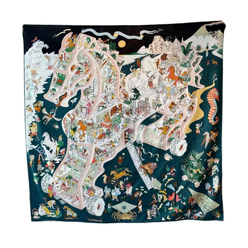 NINA SOLOR Equestrian Academy Premium Wool Blend Large Square Scarf