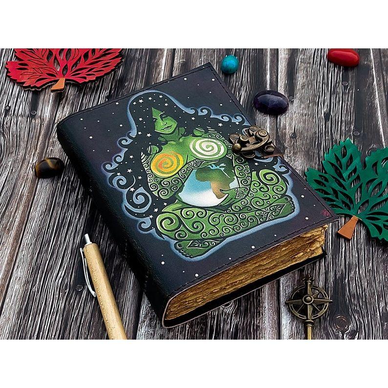 Handmade Leather Mother Godness Journal For Men Women Traveling Sketchbook Blank Book with Antiqe Deckle Edge Paper With Loc