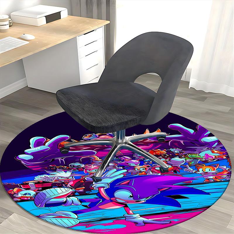 1pc Sonic the Hedgehog Anime Cartoon Design Round Carpet Office Chair Mat, NonSlip Rug for Home Decor, Living Room, Bedroom, Game Room