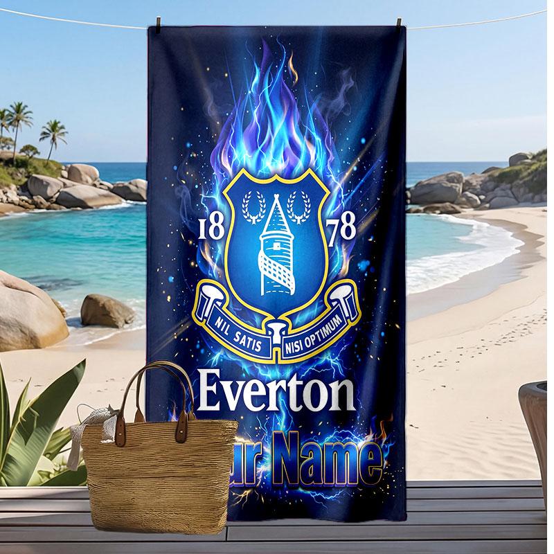 Everton FC Personalized Printed Beach Towel Soccer Logo Support Custom Name Text Absorbent Towel For Sport Travel Special Gift