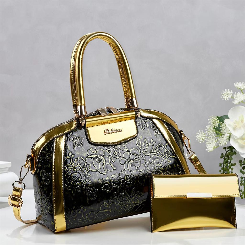 New Trendy Luxury Glossy Embossed Women Mommy And Me Top Handle Bag, Versatile Convertible Shoulder Crossbody Purse For Daily Shopping Dating Outfits