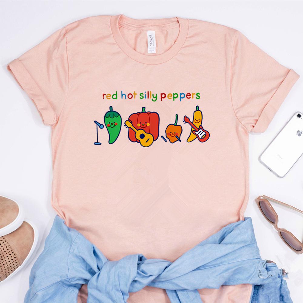 Red Hot Silly Peppers TShirt Unique Shirt Cute Chilli Music Band Tee Kawaii Women Clothes Trendy Short Sleeves Tops