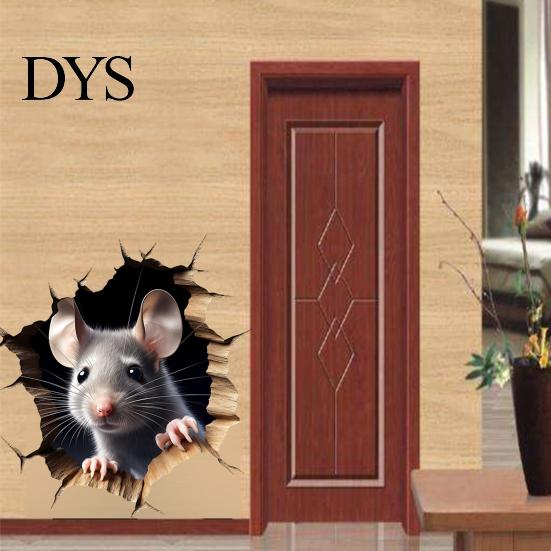 Easy to Apply Window Cling Grey Mouse Peeking Wall Decal, 3D Hole Effect Sticker, Removable Creative Perspective Home Decor PVC Art for Living