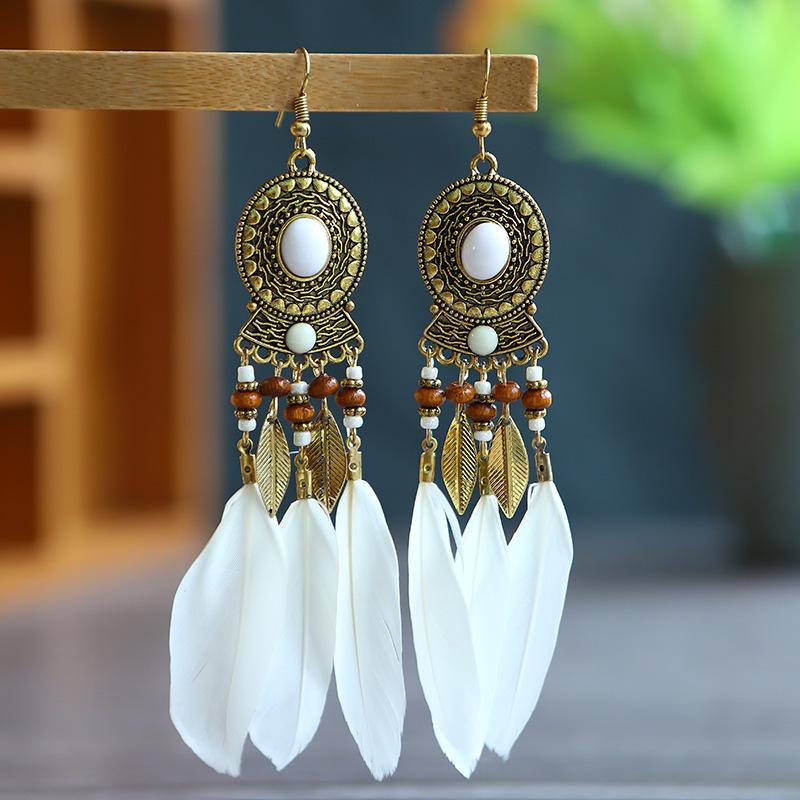 Bohemian Long Tassel Feather Earrings - Trendy Douyin-Inspired Design for Women