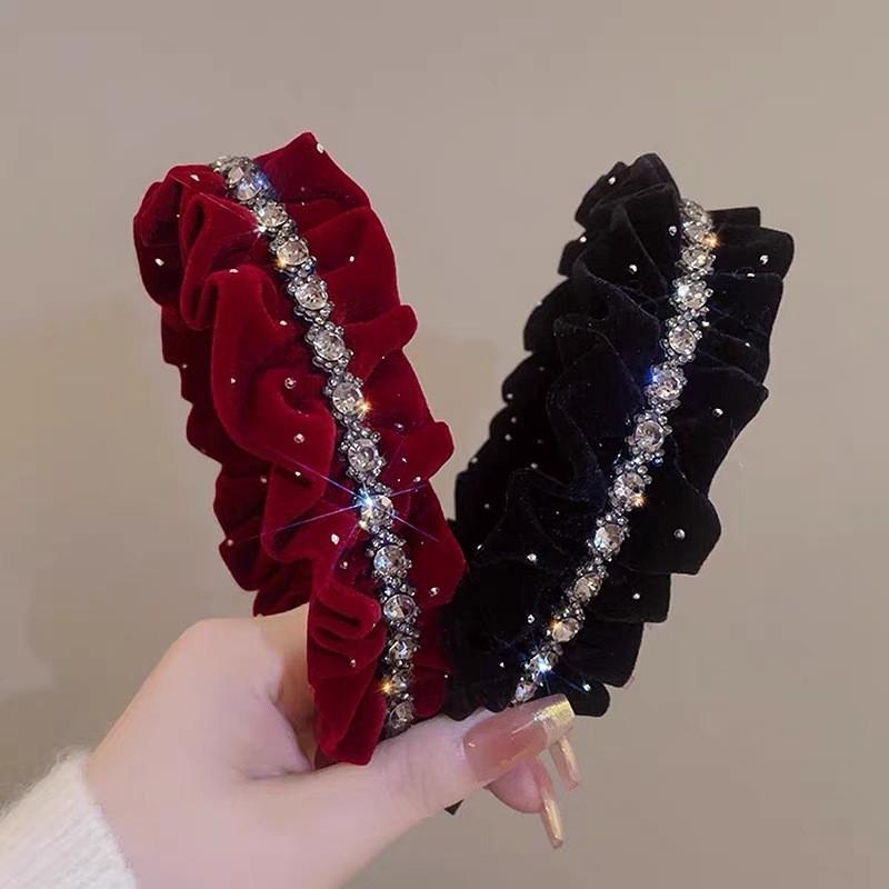 Velvet Rhinestone Hair Band Women Autumn Winter Luxury Versatile Headband Vintage Hair Accessories