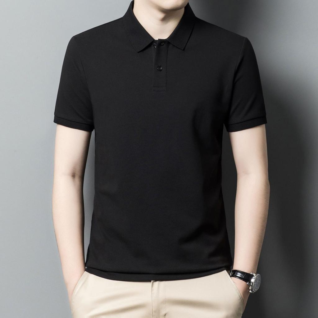 Men'S High-End Mulberry Silk Cold Short-Sleeved Polo Shirt Men'S Casual And Comfortable Solid Color Top