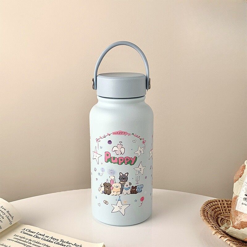 

French Michals Keias Cute Cartoon Large-Capacity Thermos Cup for Women, Portable Stainless Steel Water Cup Puppy 650ml
