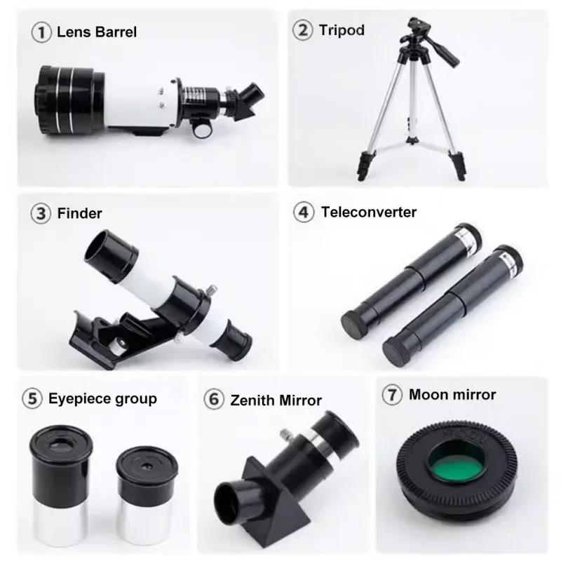 150X Astronomical Telescope , 70mm Aperture Refractor Portable Travel Telescope with Phone Adapter Stargazing Moon Hunting
