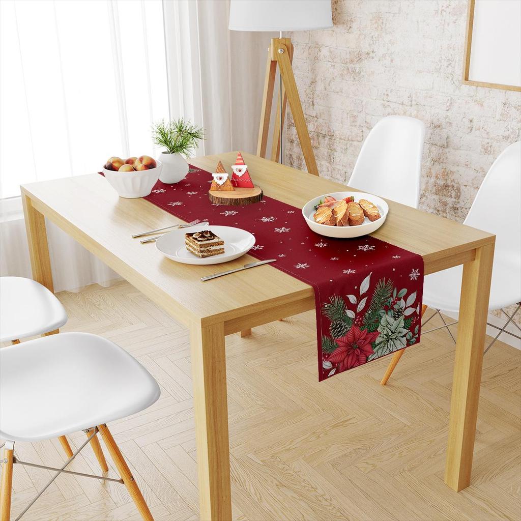 Cross-Border Christmas Linen-Textured Table Runner - Long Rectangular Holiday Dining Decoration