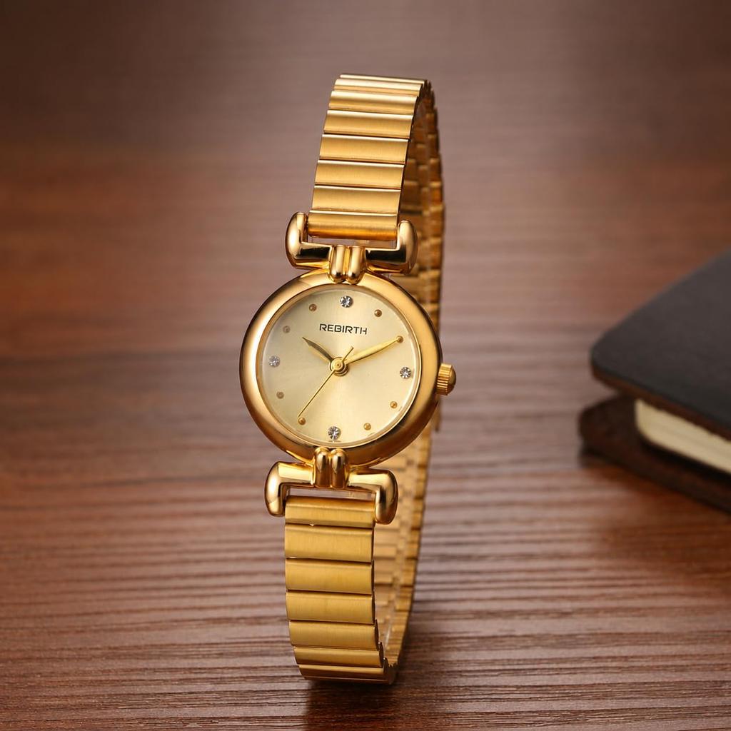 Watch with Expandable Analog Stainless Steel Band Women's Strap, Waterproof, Display