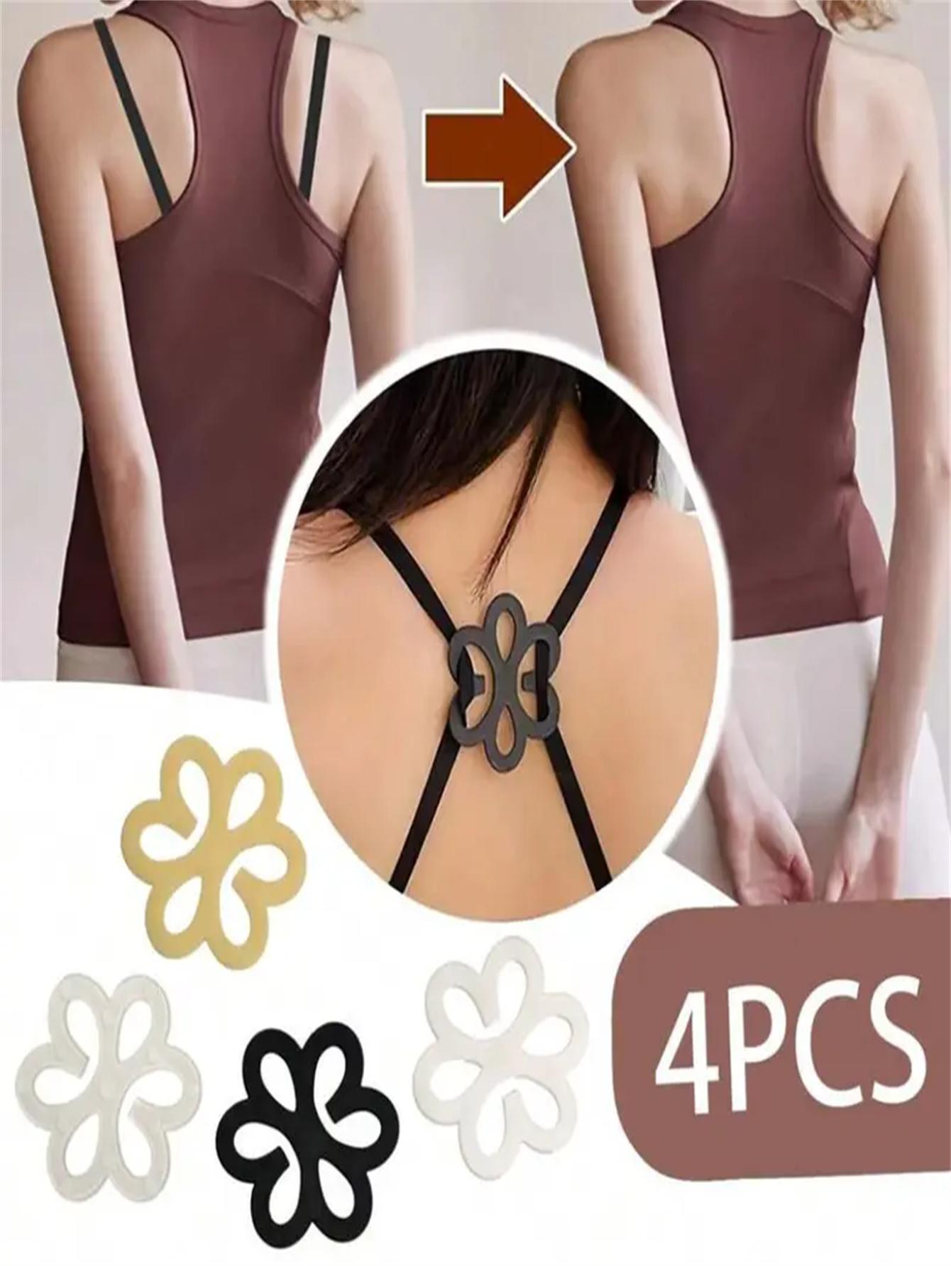 

4pcs Flower Shaped Bra Strap Clips, Invisible Anti-Slip Bra Strap Holders Women s Undergarment Accessories Invisible Slip-Proof One Size