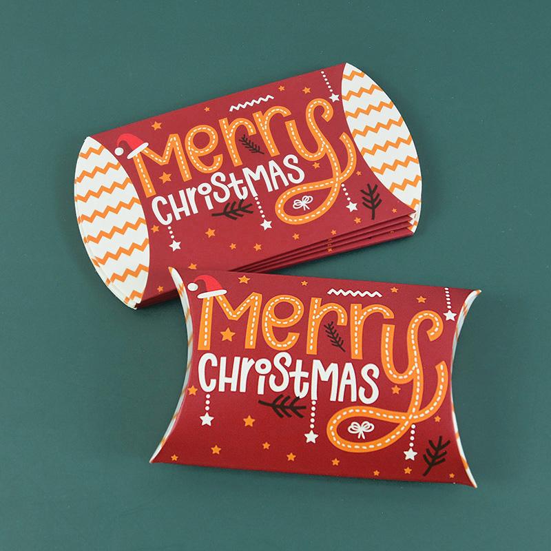 24/12pcs Christmas Pillow Shape Candy Box Merry Christmas Kraft Paper Gift Box Packging Kids Favors Happy New Year Navidad 2025