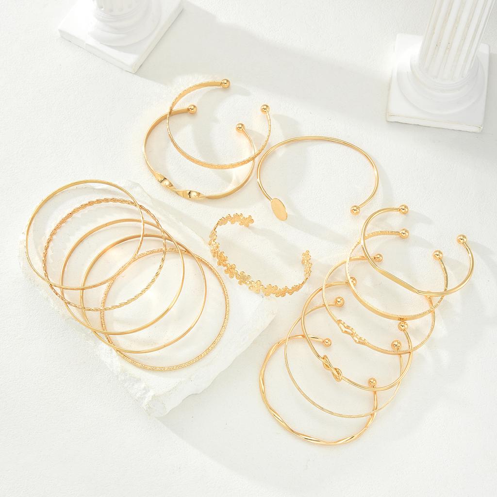 15pcs Bohemian Punk Heart Flower Bracelets Set for Women Elegant Minimalist Geometric Pattern Design Cuff Bangles Wrist Jewelry