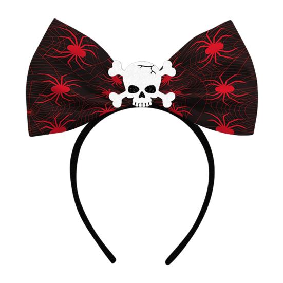 Halloween Bow Headbands, Flexible Non-Slip Hairband with Pumpkin Bat Skeleton Spider Design, Lightweight Headband for Kids Adults Party Cosplay
