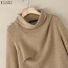 ZANZEA Women Casual Turtleneck Long Sleeve Irregular Hem Blouse