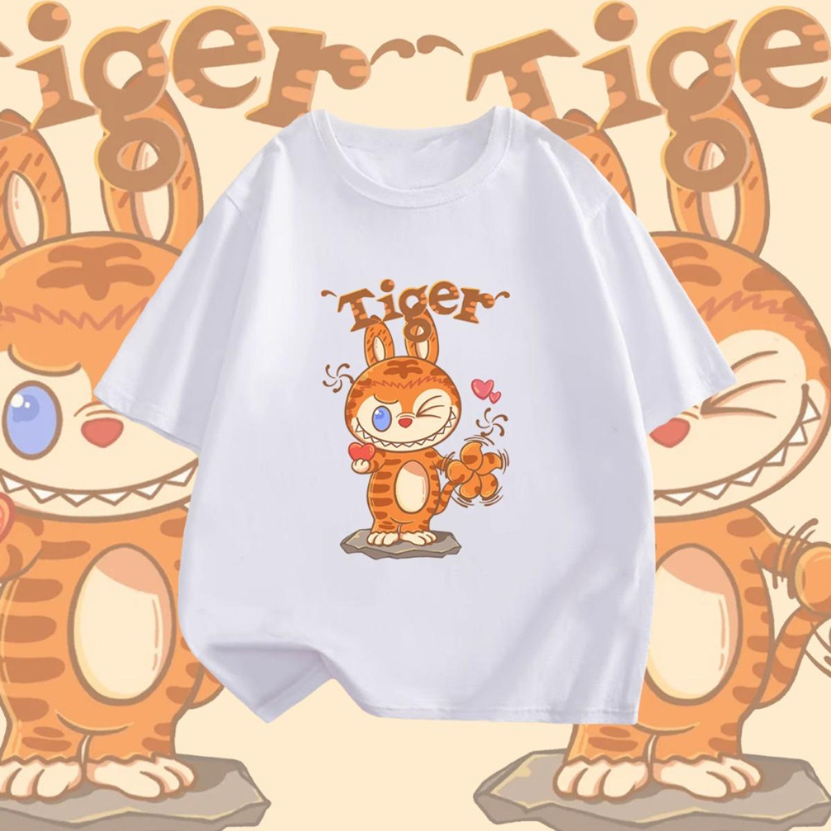 

Женская хлопковая футболка с коротким рукавом Labubu, повседневный парный топ 100