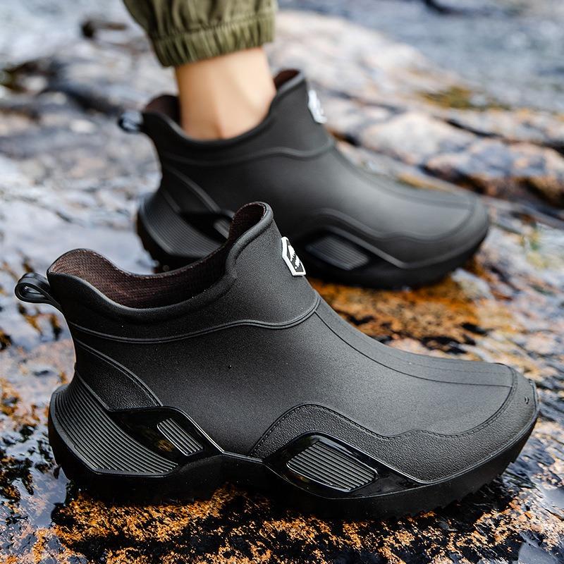 New rain shoes short tube men's adult waterproof shoes women's rain boots non-slip wear-resistant velvet warm fashion water boots