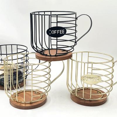 Metal Coffee Pods Holder with Wooden Base Cup Shape Keep Your Countertop Tidy Large Capacity Coffee Capsule Storage Organizer Rack Kitchen Supplies