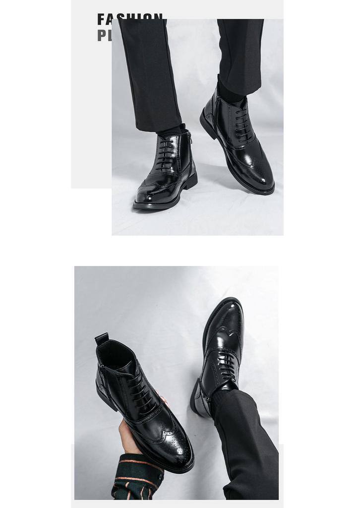 Men's High-Top Leather Pointed Toe Boots - Formal Casual Large Size Fashionable Short Martin Boots for Autumn.