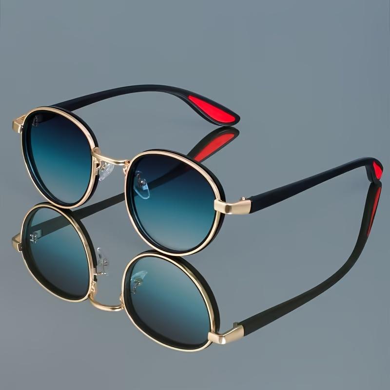 Fashion Round-frame with Blue-green Lenses, Golden Metal Frame, Classic Vintage Design
