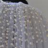 Wavy Edge Tulle Bridal Veil Mixed Size Scattered Pearl Hand Sewn Short Mid Length Wedding Veil With Comb For Strapless Gown Elopement Portrait Shoot
