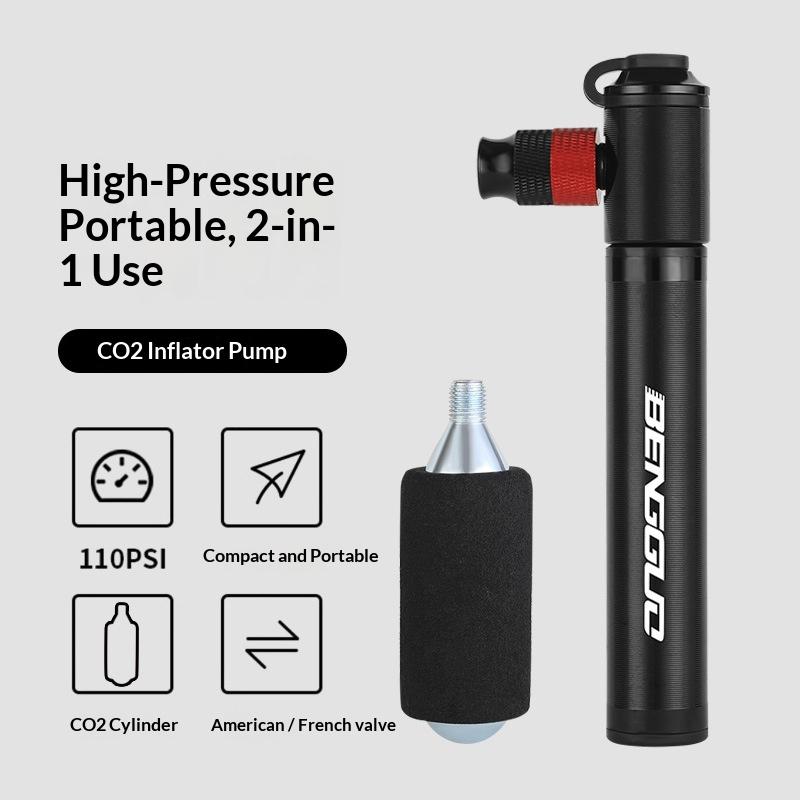 BENGGUO BG-1634 משאבת אופניים ניידת מנפח גלגלי אופניים משאבת יד לחץ גבוה 110PSI (אין מיכל גז CO2), שחור