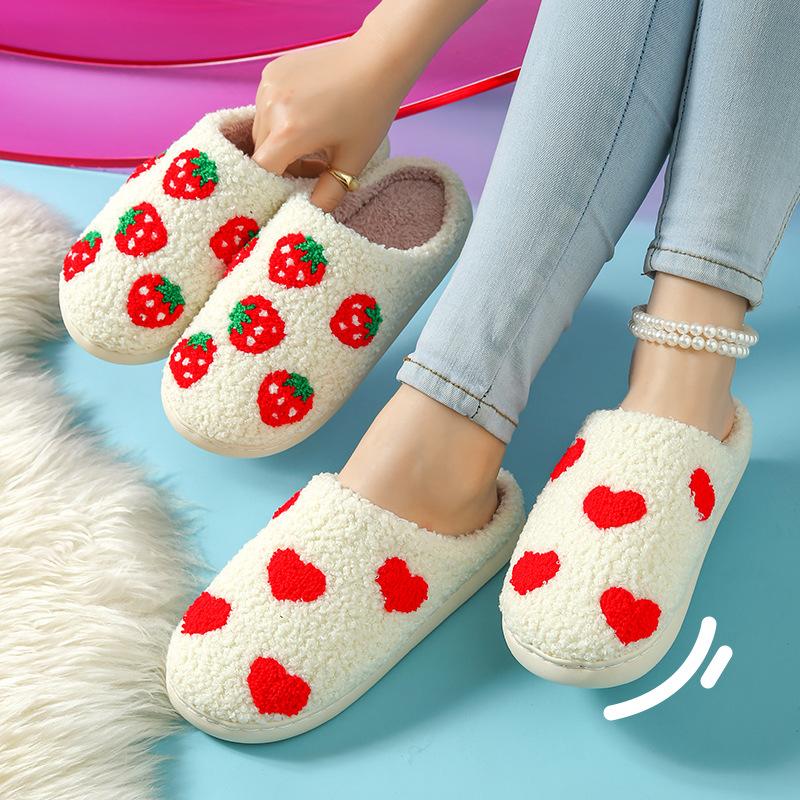 Pattern fruit cotton slippers couple autumn and winter 2025 new indoor home thick-soled warm and non-slip family shoes