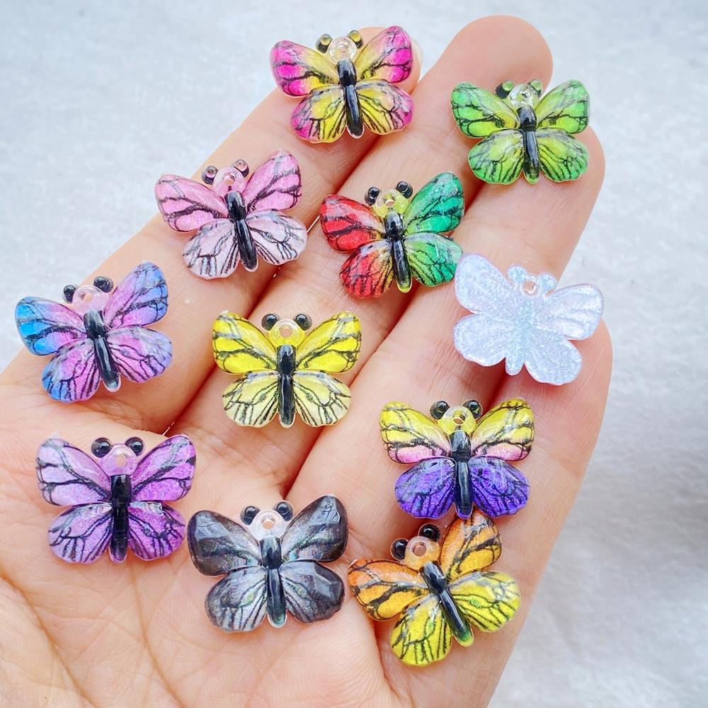 20Pcs Cute Colorful Shiny Butterfly with a Hole Flat Back Resin Scrapbooking DIY Jewelry Hairpin Craft Decoration Accessorie