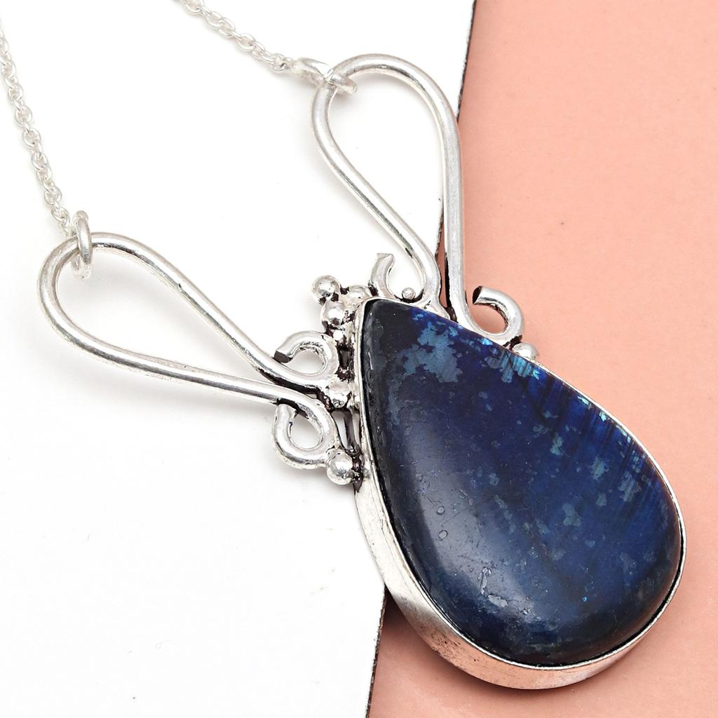 Labradorite Necklace Blue  Natural Beads  Gifted Pendant Cts
