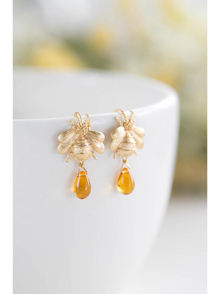 

Серьги-соты из металла Hecheng с янтарной каплей воды для женщин золотой