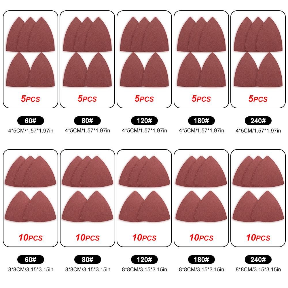 77pcs Grinding Triangle Oscillating Sandpaper Triangular Sanding Pad Hook Loop 60/80/120/180/240 Grit For Multitool