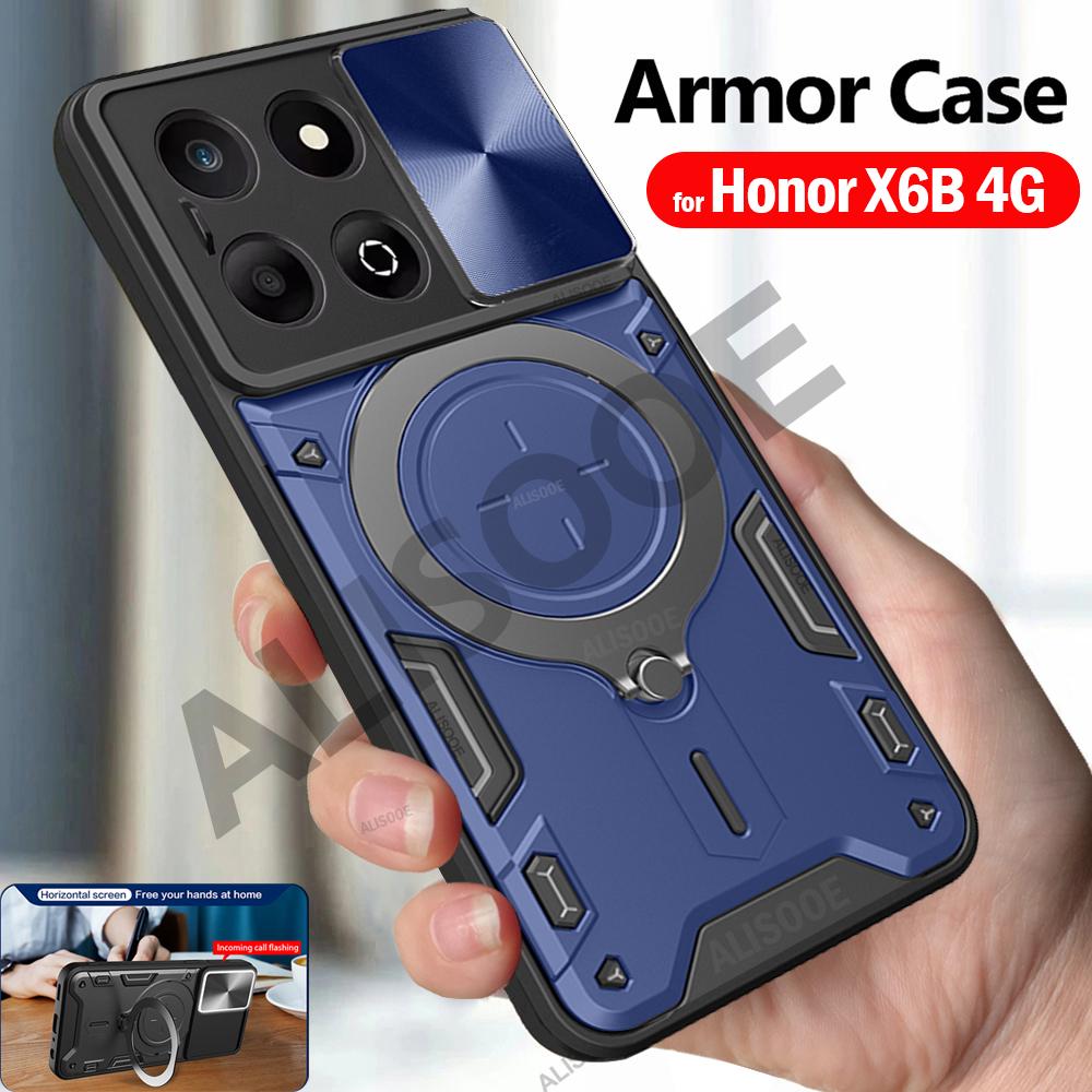 Armor Funda for Honor X6B 4G Case Slide Camera Lens Magnetic Ring Stand Shockproof Cover for Honor X6B Shockproof Capa