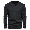 2026 European Men's Solid Color Round Neck Henley T-Shirt Long Sleeve Casual Sports Base Layer