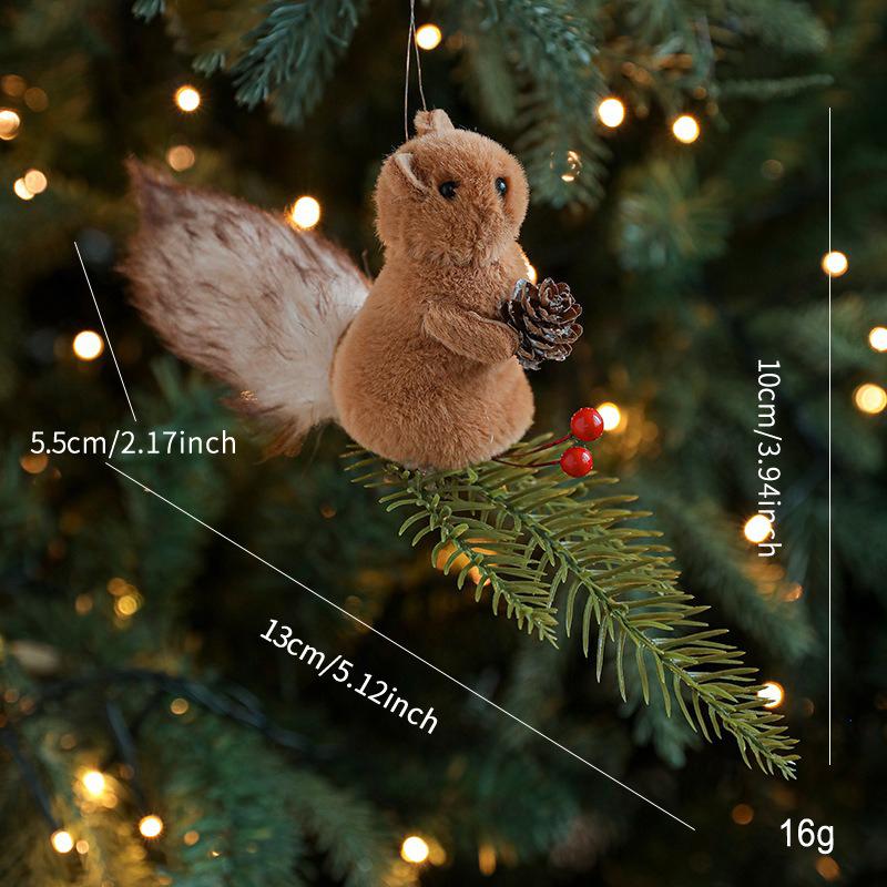Plush Squirrel Pendant Pinecone Branch Cartoon Doll Christmas Tree Decoration Desktop Ornament Hanging Decoration