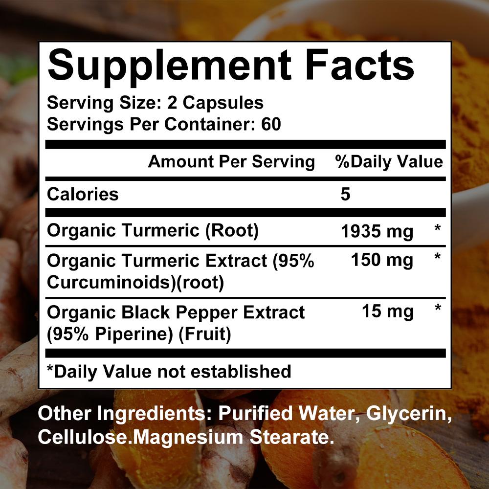Turmeric Curcumin with Black Pepper Extract, 120 Vegan Vegetable Capsules, Curcuminoids Dietary Supplement