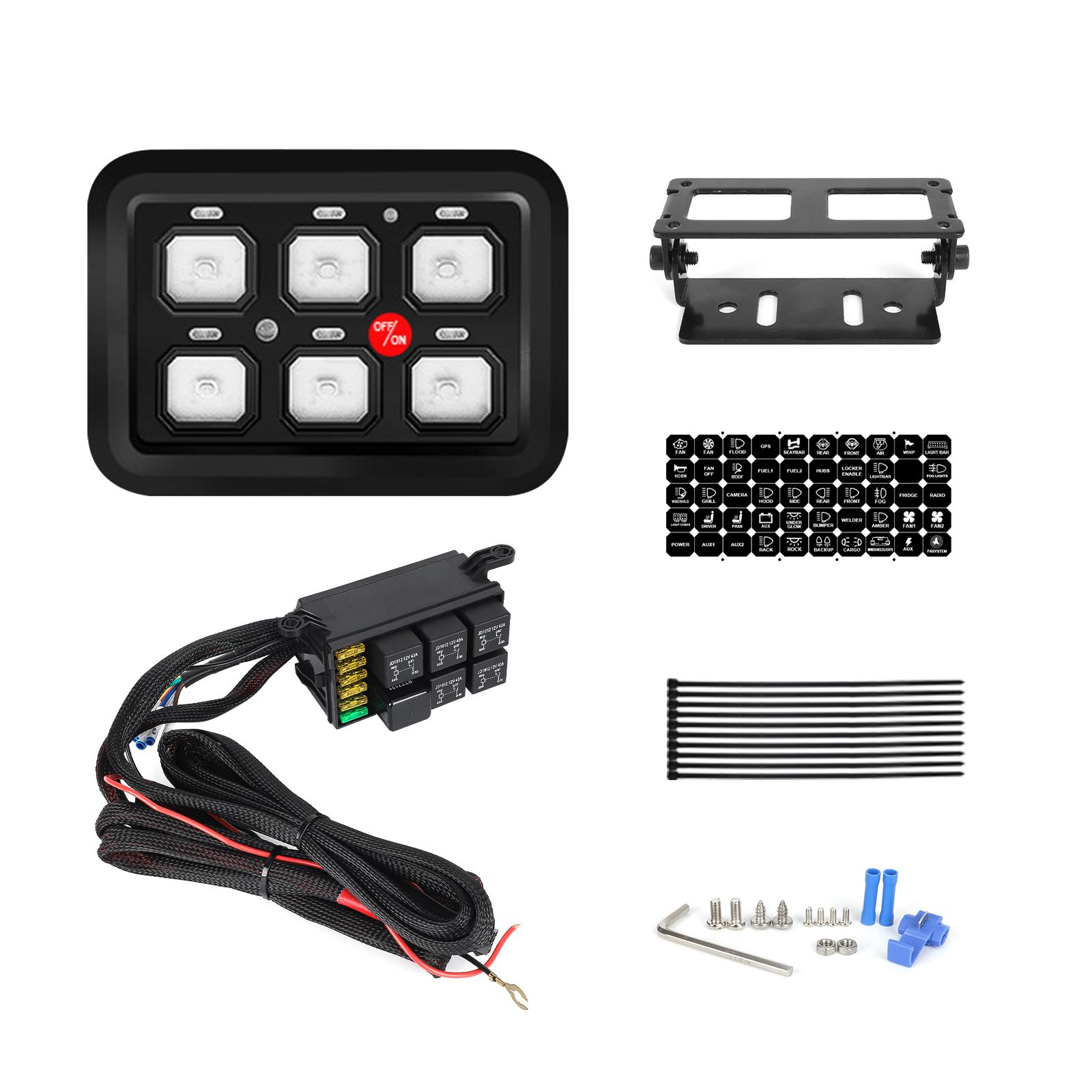 12V LED 6 Gang Switch Panel 600W-1200W Circuit Control Relay System Box Slim Touch Control Panel for Boat Jeep UTV Caravan