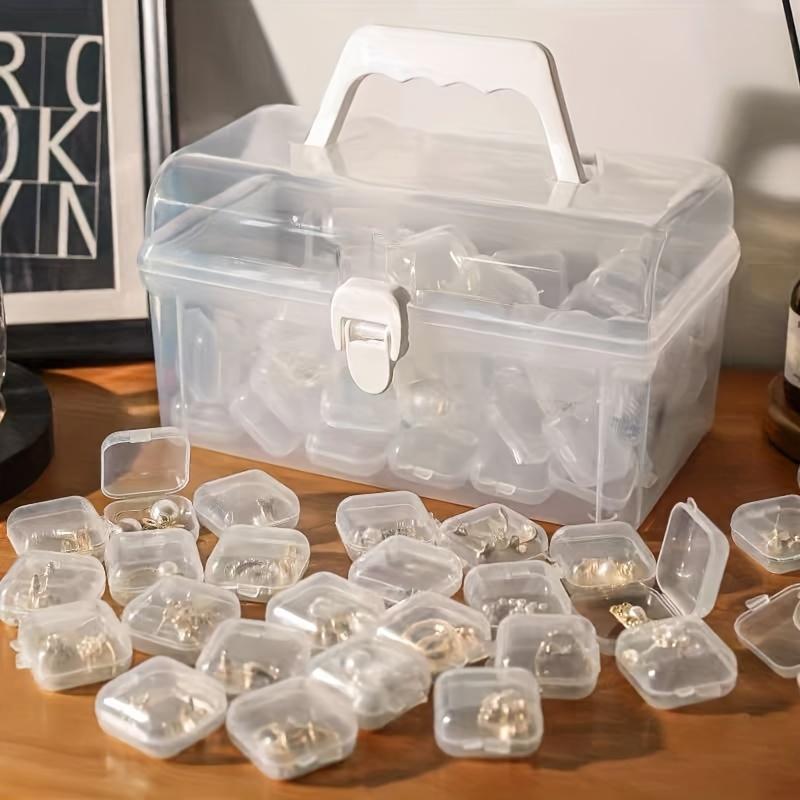 10/30/50pcs Lot Mini Square Transparent Plastic Storage Box with Hinged Lid Small Case for Pills, Dust-proof Storage Boxes