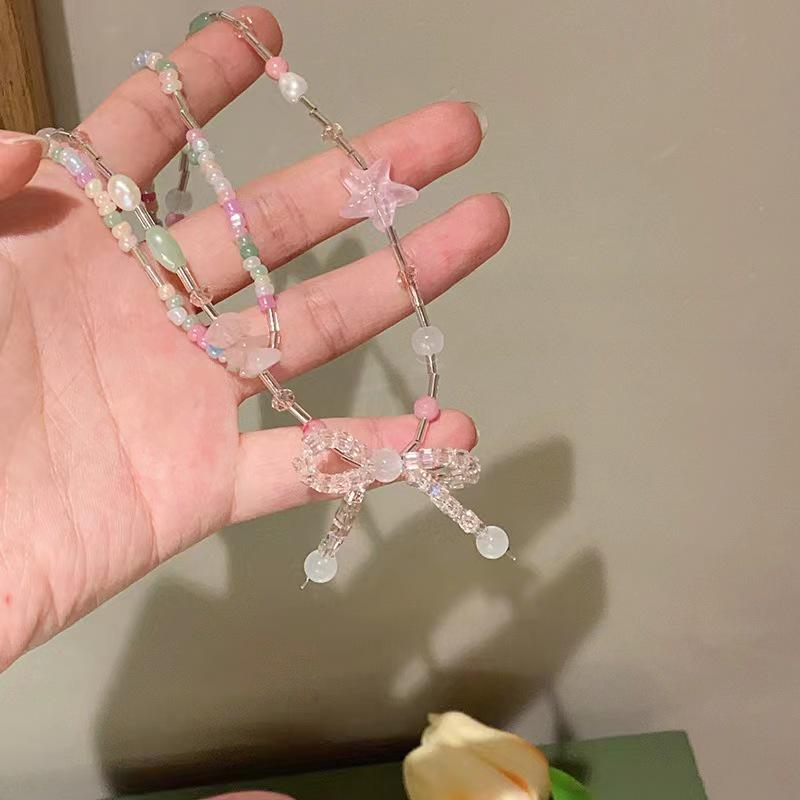 Crystal Star Bow Necklace: Stylish Summer Beaded Clavicle Chain
