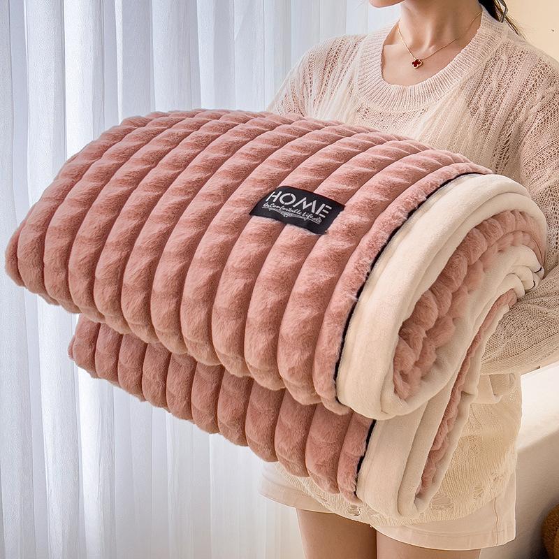 Thick Double Layer Plush Fleece Blanket Soft Warm Textured Throw Blanket For Sofa Bed Home
