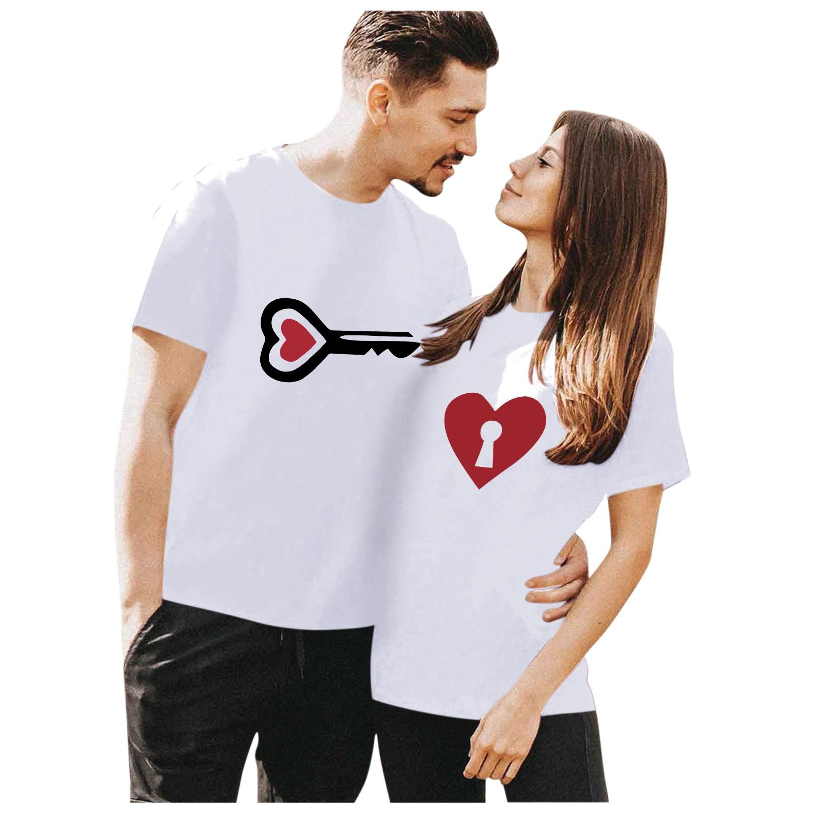 

Женские топы с короткими рукавами и круглым вырезом с принтом, футболки для пар для него и для нее, одинаковые рубашки для пар XXXL белый