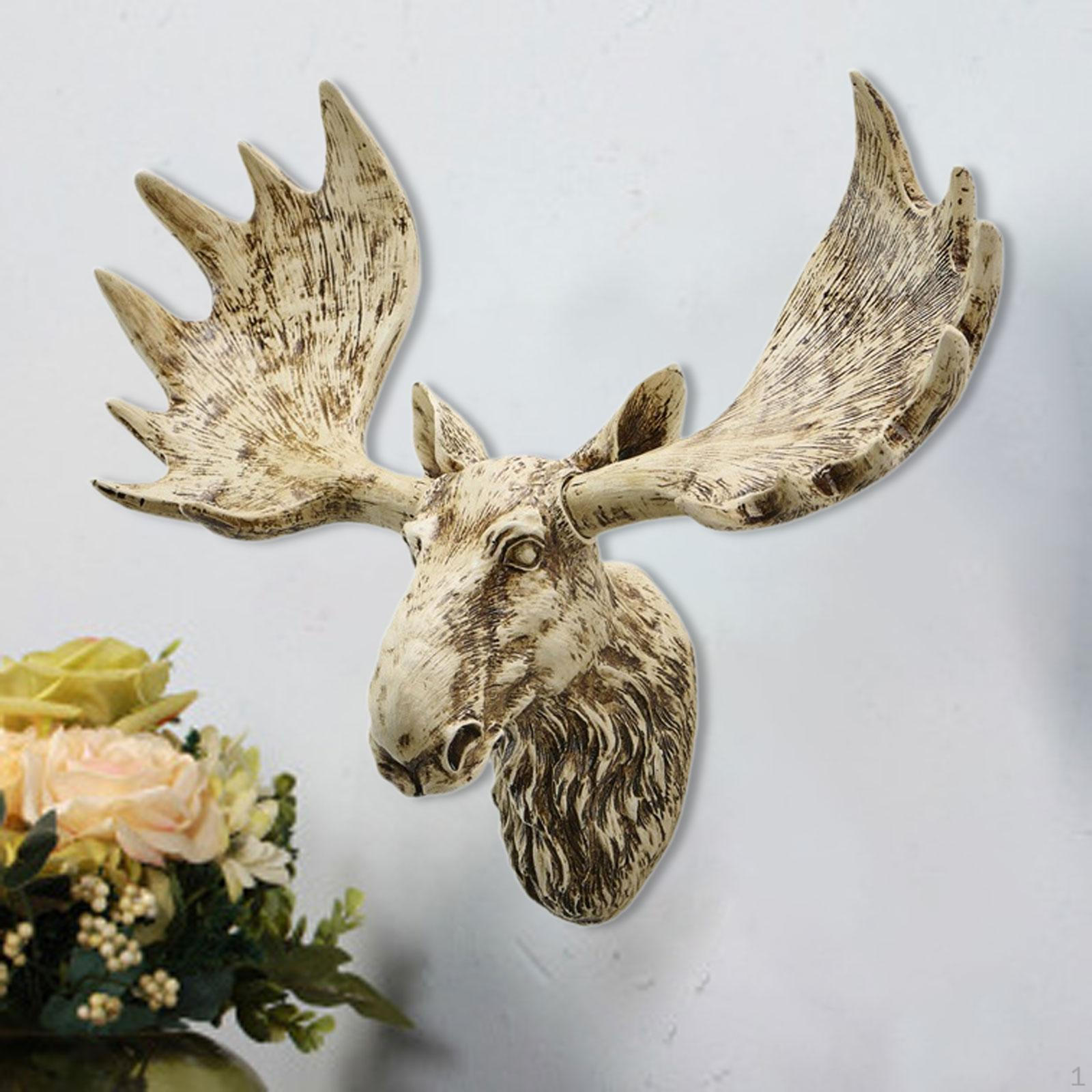 

Настінна скульптура голови лося Тварина Фігурка 3D Мистецтво для спальні Вітальня Подарунок Ремесла Кріплення білий