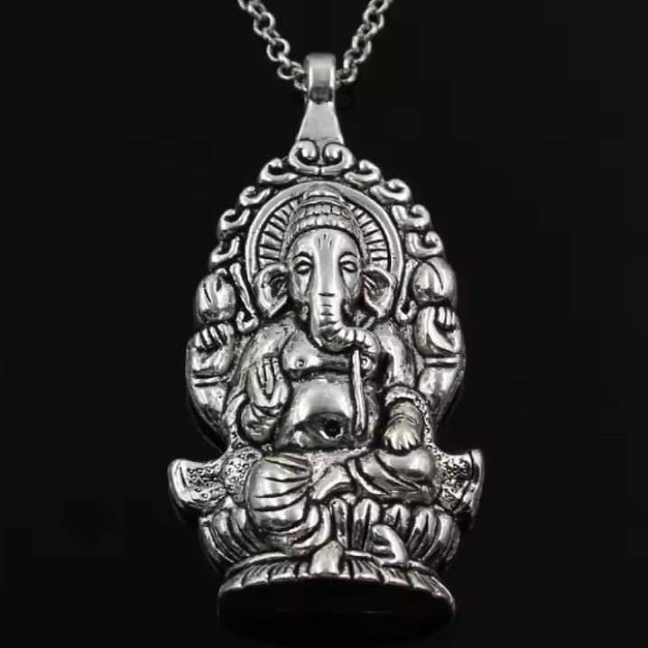 Colar Corrente Pingente Ganesha Hindu Cabeça de Elefante Vintage Retro Unissex Homens Mulheres Moda Gótico Amuleto Talismã Joia Presente de Festa Rico Próspero