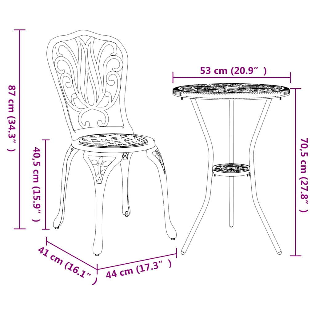 Garden Bistro Set 3 pcs Black Aluminum