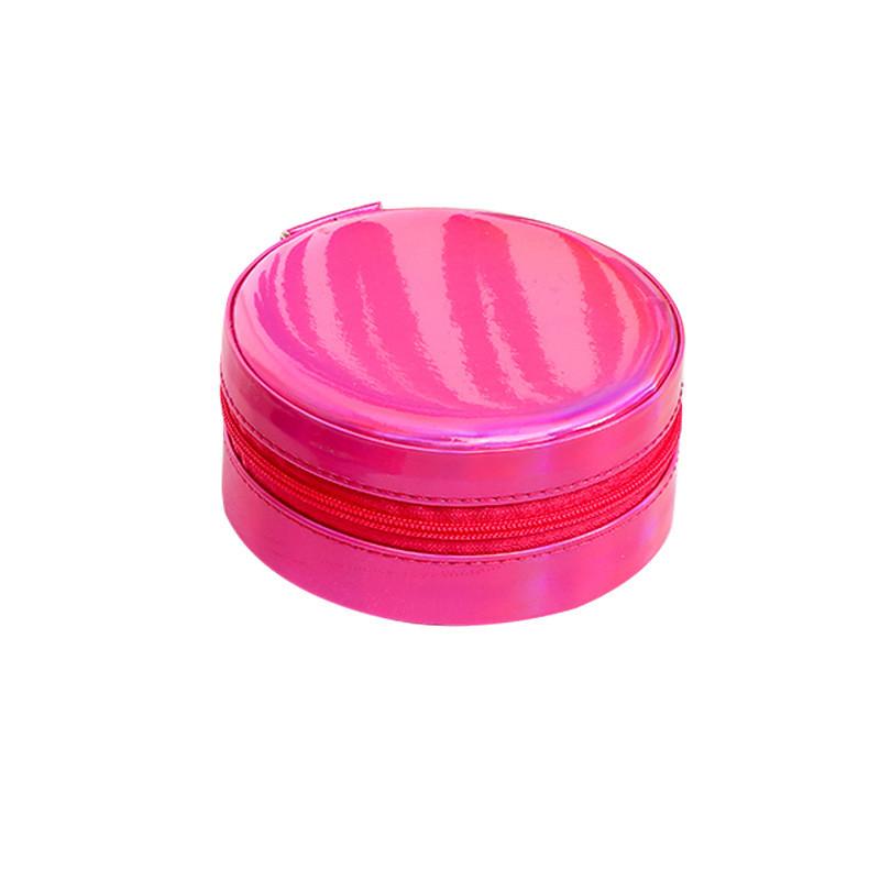 Jewelry Storage Box Round Portable Pu Leather With Laser Pattern For Gift And Organization