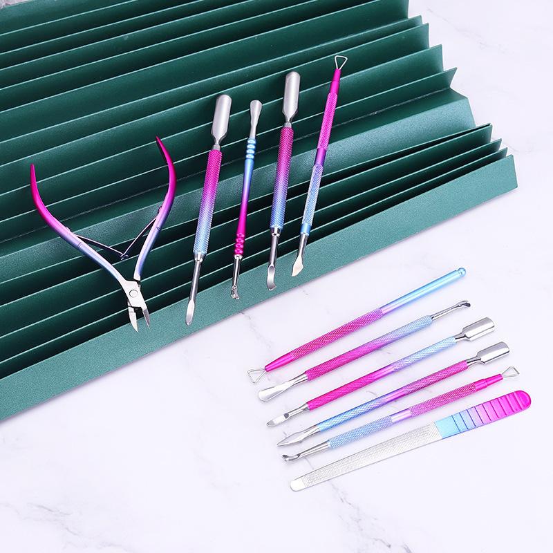 Professional Manicure Set Rainbow Stainless Steel Nail Cuticle Nipper Pusher Dead Skin Remover