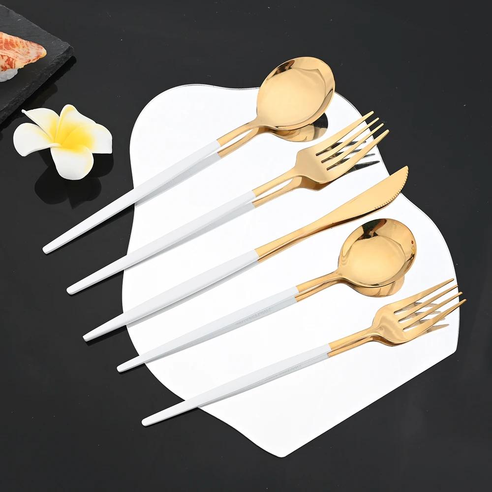 36Pcs Dinnerware Set Stainless Steel Tableware Set Black Gold Flatware Knife Fork Dessert Spoon Luxury Western Cutlery Set