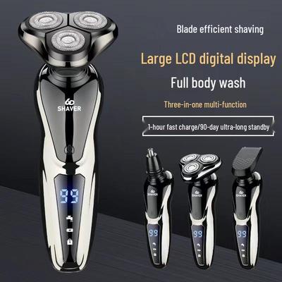 Shuangke 1168 Elektrorasierer: LCD-Display, Wasserdicht, 3-in-1 für Rasur, Haarschnitte und Nasenhaarentfernung.