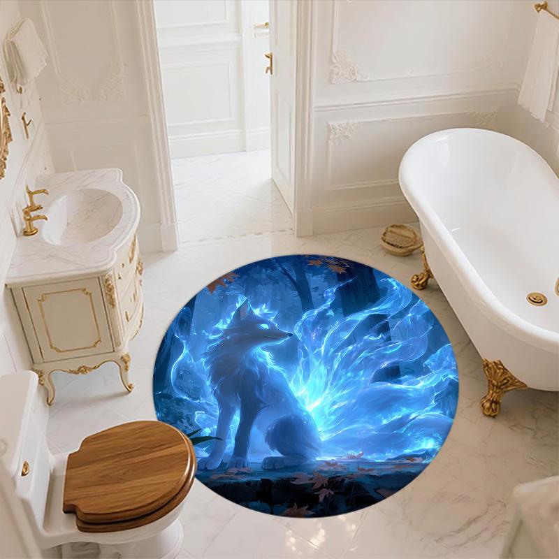 Glowing Fox,Round Area Rug,Carpet Rug for Living Room Bedroom Sofa Playroom Decor,Non-slip Floor Mat