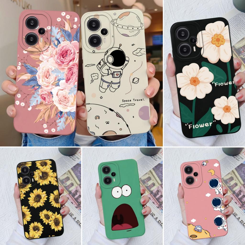 Case For Poco F5 Pro Painted Flowers Soft Liquid Silicone Camera Lens Protection Back Cover For Xiaomi Poco F 5 F5Pro Protectors