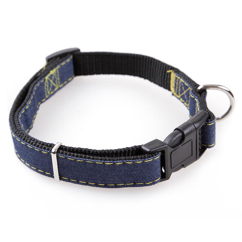 Denim-Stitched Dog Harness and Leash Set with Collar